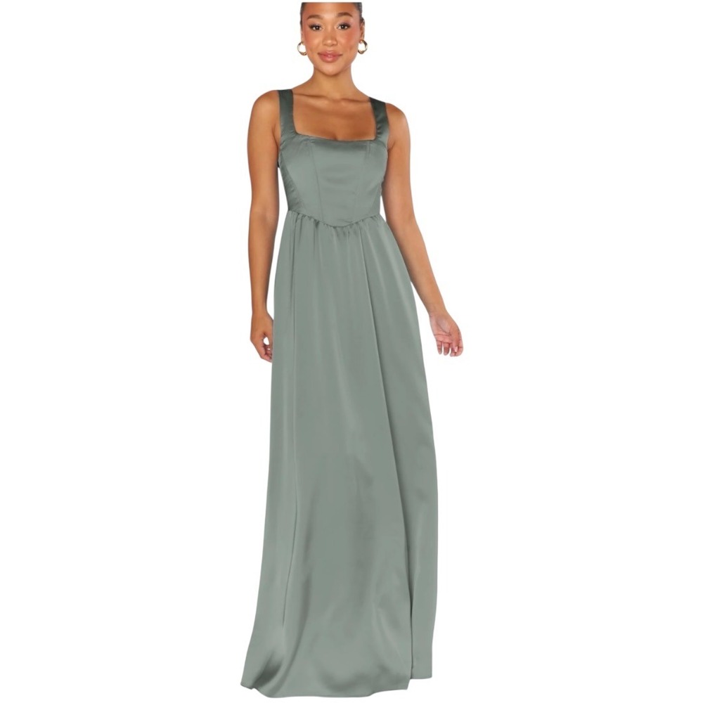 Show Me Your Mumu Nina Maxi‎ Dress Sage Green Satin Corset Bodice Womens Large